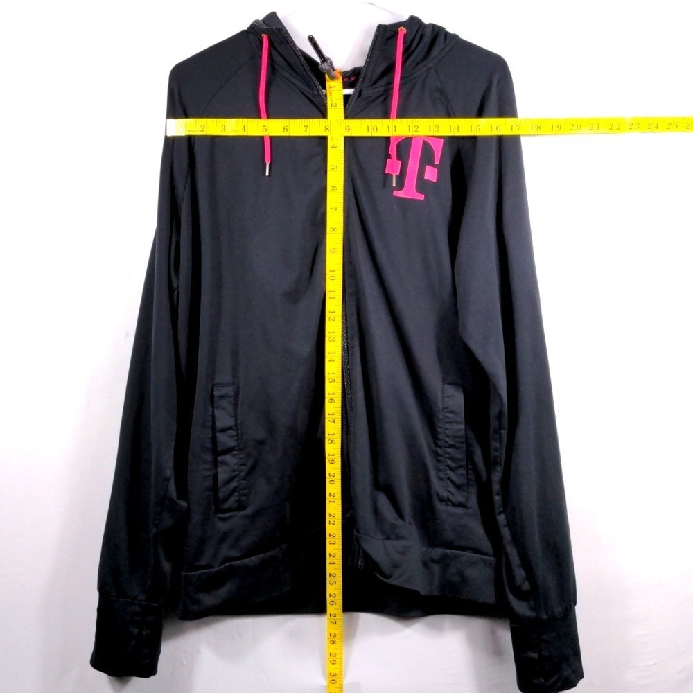 T-Mobile Womens Medium Full Zip Hoodie Polyester Black Magenta Thumbhole Logo - Picture 8 of 11